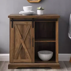 Kirklands Home Rustic Oak Sliding Barn Door Cabinet Brown