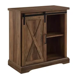 Kirklands Home Rustic Oak Sliding Barn Door Cabinet Brown