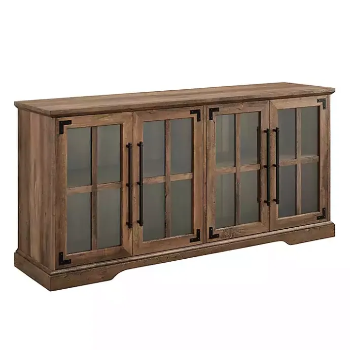 Hot Kirklands Home Rustic Oak Window 4-Door TV Stand Brown
