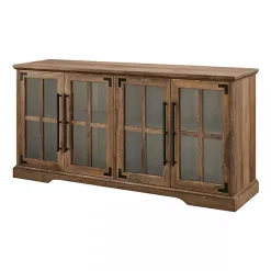 Hot Kirklands Home Rustic Oak Window 4-Door TV Stand Brown