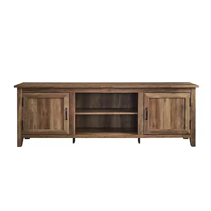 Kirklands Home Rustic Oak Wood Grooved Door TV Stand Brown
