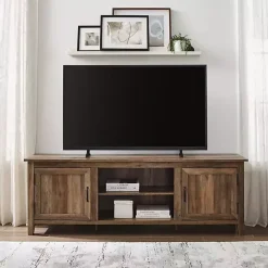 Kirklands Home Rustic Oak Wood Grooved Door TV Stand Brown