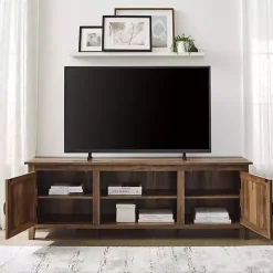 Kirklands Home Rustic Oak Wood Grooved Door TV Stand Brown
