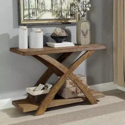 Best Kirklands Home Rustic Oak Wood Juna Console Table Brown