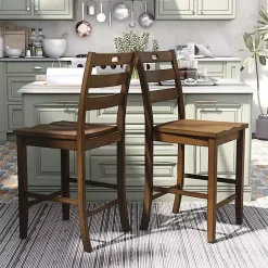Outlet Kirklands Home Rustic Oak Wood Quinby Counter Stools, Set of 2 Brown