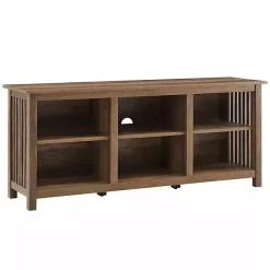 Hot Kirklands Home Rustic Oak Wood Slatted Sides Media Cabinet Brown