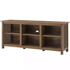 Hot Kirklands Home Rustic Oak Wood Slatted Sides Media Cabinet Brown