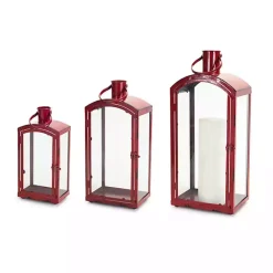 Outlet Kirklands Home Rustic Metal Lanterns, Set of 3 Red
