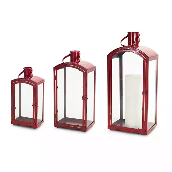 Outlet Kirklands Home Rustic Metal Lanterns, Set of 3 Red