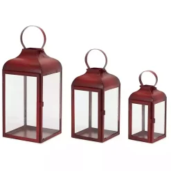 Sale Kirklands Home Rustic Ring Top Metal Lanterns, Set of 3 Red