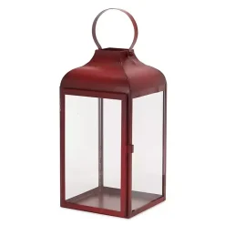 Sale Kirklands Home Rustic Ring Top Metal Lanterns, Set of 3 Red