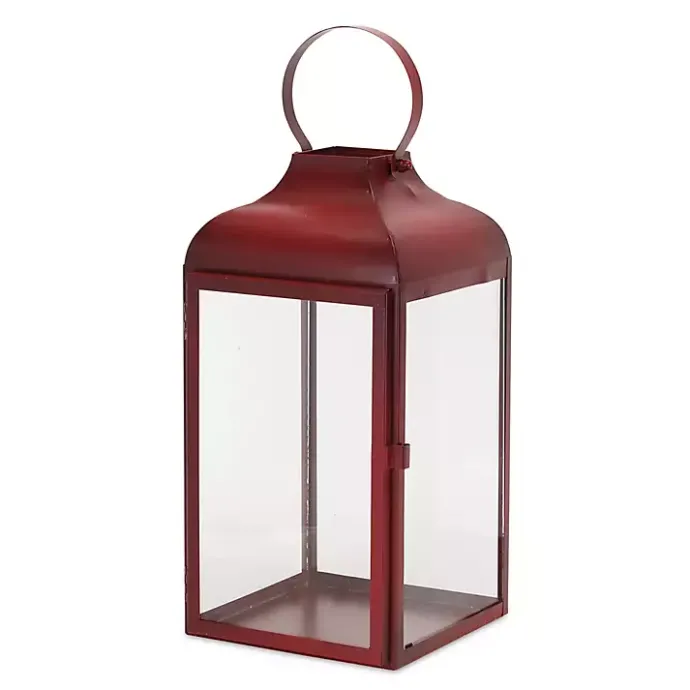 Sale Kirklands Home Rustic Ring Top Metal Lanterns, Set of 3 Red