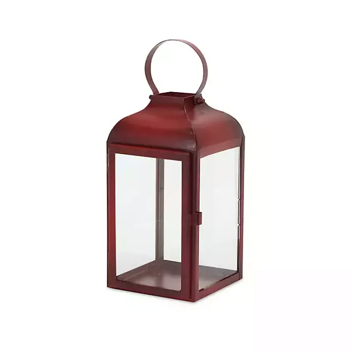 Sale Kirklands Home Rustic Ring Top Metal Lanterns, Set of 3 Red