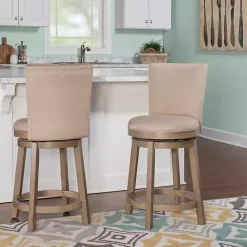 New Kirklands Home Rustic Taupe Upholstered Swivel Counter Stool Tan