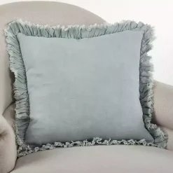 Outlet Kirklands Home Rustic Teal Ruffled Edge Throw Pillow Blue