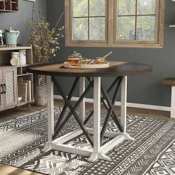 Best Kirklands Home Rustic White & Oak Wood Round Dining Table Brown