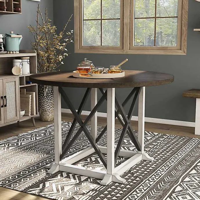 Best Kirklands Home Rustic White & Oak Wood Round Dining Table Brown