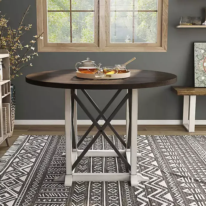 Best Kirklands Home Rustic White & Oak Wood Round Dining Table Brown