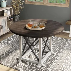 Best Kirklands Home Rustic White & Oak Wood Round Dining Table Brown