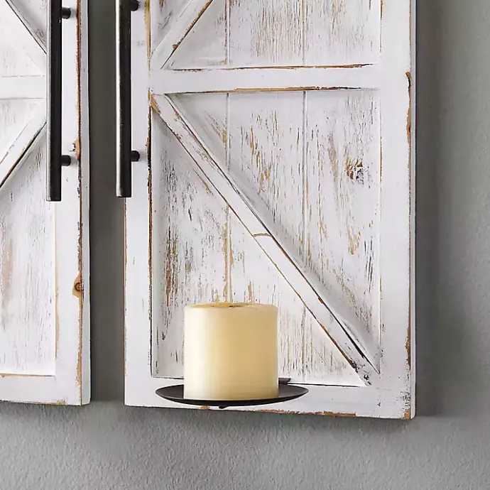 Discount Kirklands Home Rustic White Barn Door Sconces, Set of 2