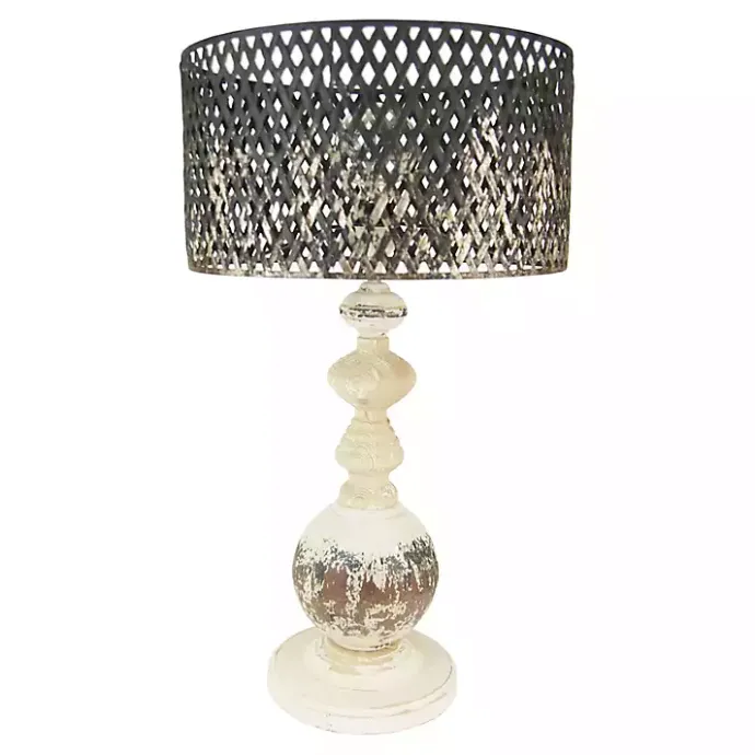 Best Kirklands Home Rustic White Table Lamp with Woven Metal Shade Brown