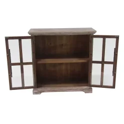 Best Kirklands Home Rustic Wood and Glass 2-Door Cabinet Tan