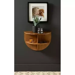 Outlet Kirklands Home Rustic Wood Half Moon Floating Accent Table Brown