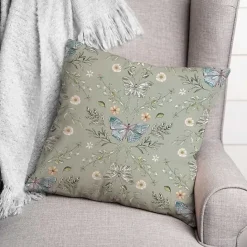 Best Kirklands Home Sage Botanical Butterfly Throw Pillow Green