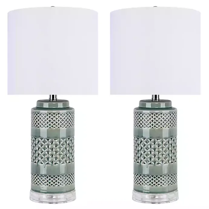Best Kirklands Home Sage Green Geometric Table Lamps, Set of 2 White
