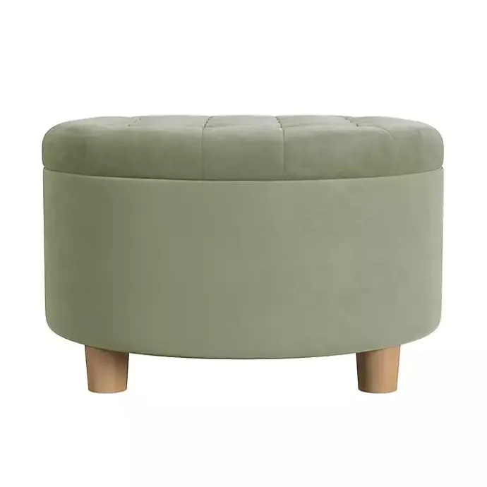 Best Kirklands Home Sage Round Velvet Tufted Storage Ottoman Green