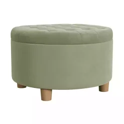 Best Kirklands Home Sage Round Velvet Tufted Storage Ottoman Green
