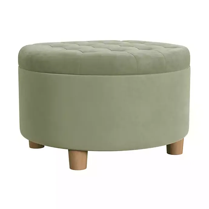 Best Kirklands Home Sage Round Velvet Tufted Storage Ottoman Green