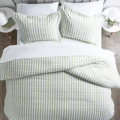 New Kirklands Home Sage Rugged Stripes Puffed King 3-pc. Duvet Set