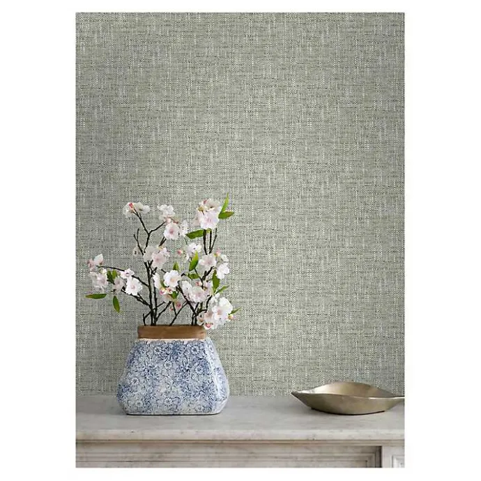 New Kirklands Home Sage Textured Poplin Peel & Stick Wallpaper Green