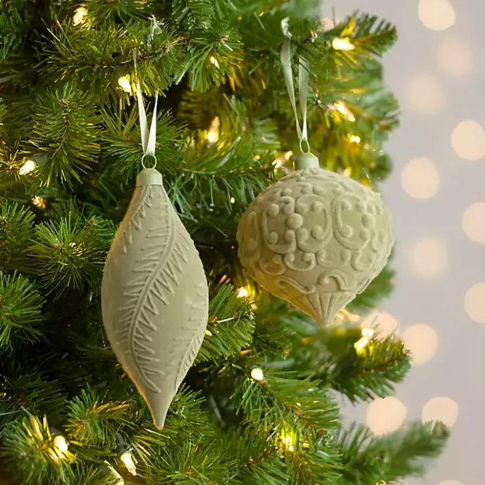 Sale Kirklands Home Sage Velvet Patterned Ornaments, Set of 2 Green