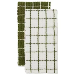 Sale Kirklands Home Sage Windowpane Oversized Dish Towels, Set of 2 Green