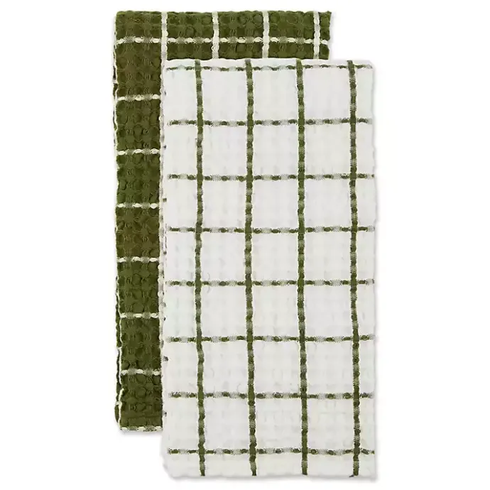 Sale Kirklands Home Sage Windowpane Oversized Dish Towels, Set of 2 Green