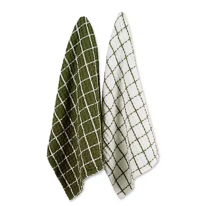 Sale Kirklands Home Sage Windowpane Oversized Dish Towels, Set of 2 Green