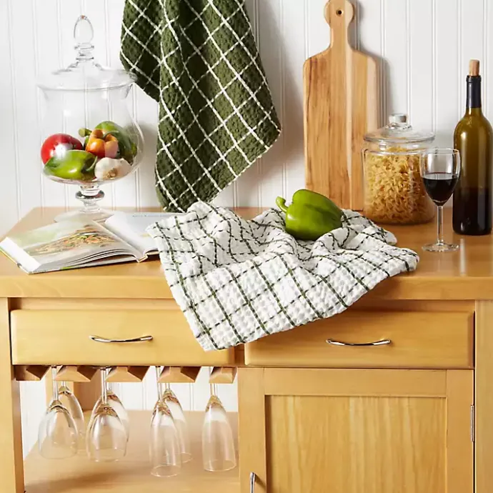 Sale Kirklands Home Sage Windowpane Oversized Dish Towels, Set of 2 Green