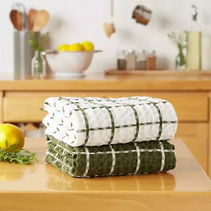 Sale Kirklands Home Sage Windowpane Oversized Dish Towels, Set of 2 Green