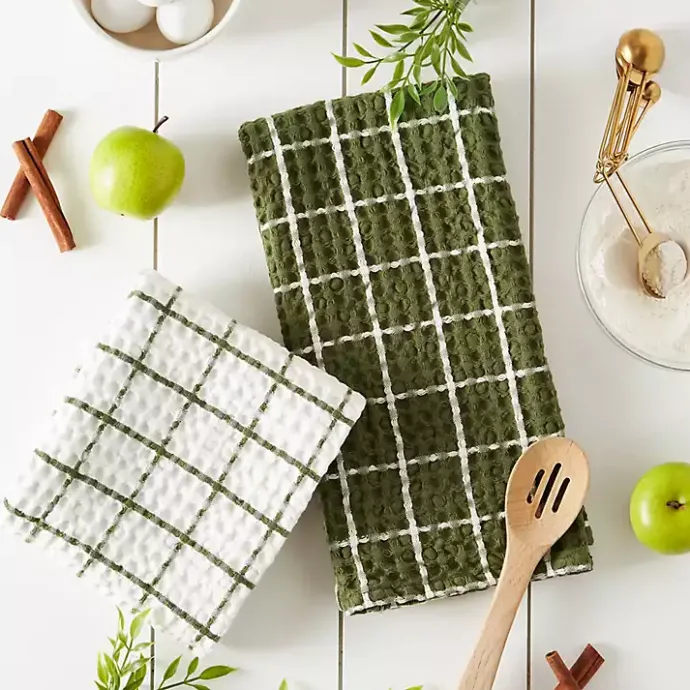Sale Kirklands Home Sage Windowpane Oversized Dish Towels, Set of 2 Green