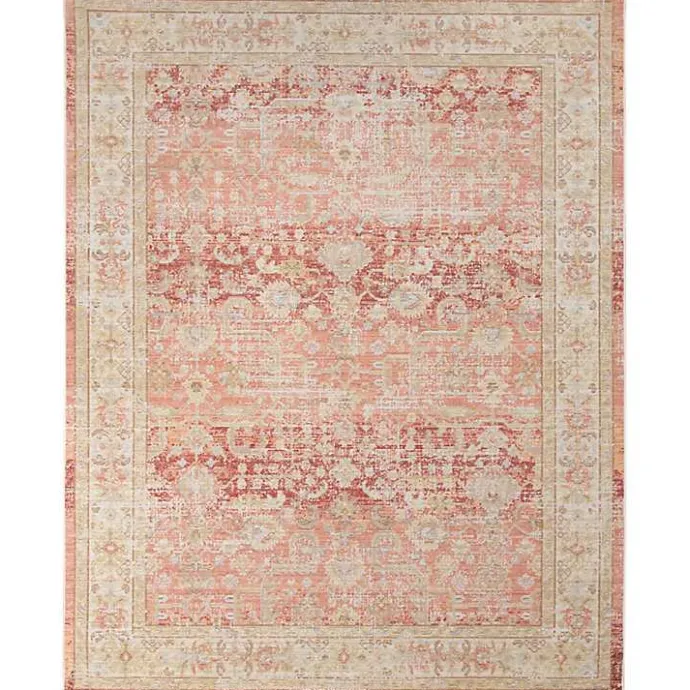 Kirklands Home Salmon Vintage Border Area Rug, 5x7 Pink