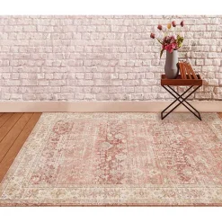 Kirklands Home Salmon Vintage Border Area Rug, 5x7 Pink