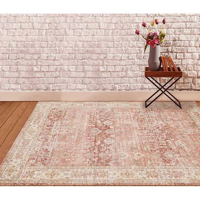 Kirklands Home Salmon Vintage Border Area Rug, 5x7 Pink