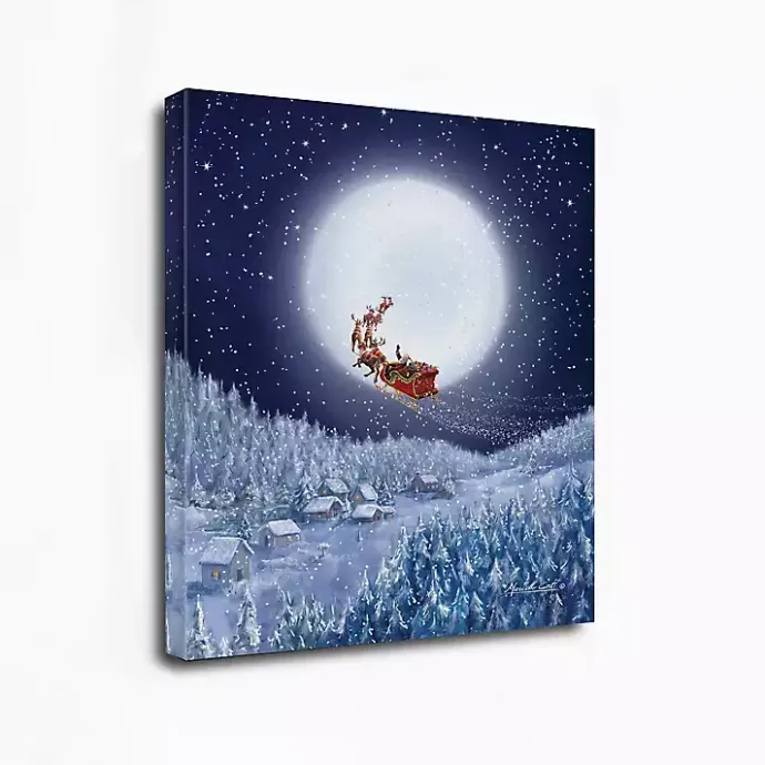 Sale Kirklands Home Santa and Sleigh with a Big Moon Canvas Art Print Blue