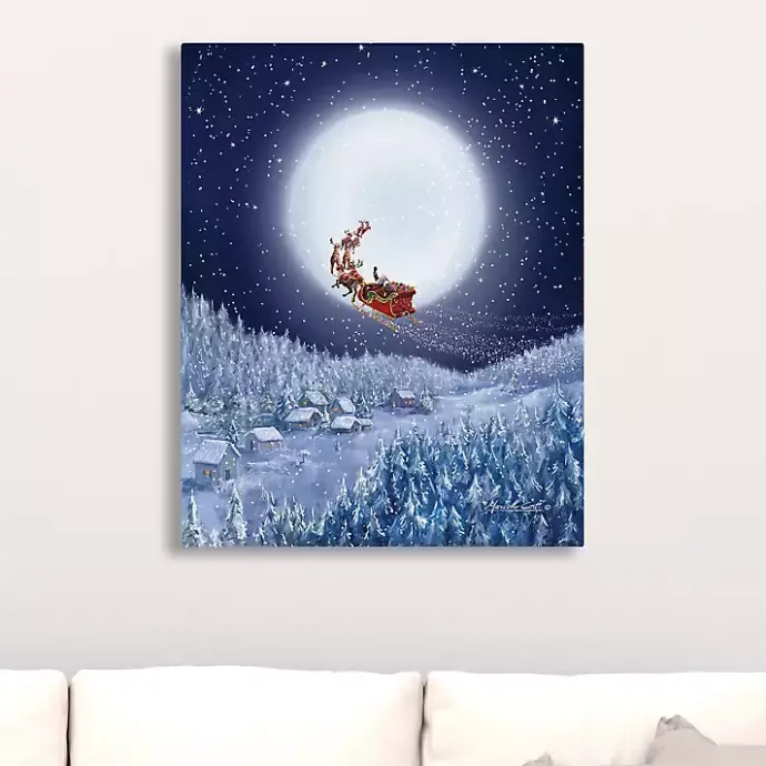 Sale Kirklands Home Santa and Sleigh with a Big Moon Canvas Art Print Blue