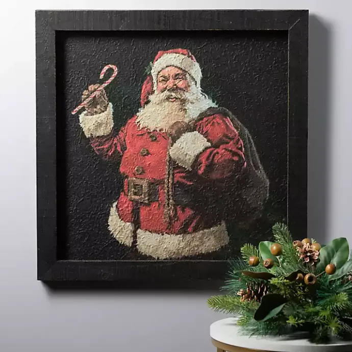 Sale Kirklands Home Santa with Candy Cane Framed Art Print