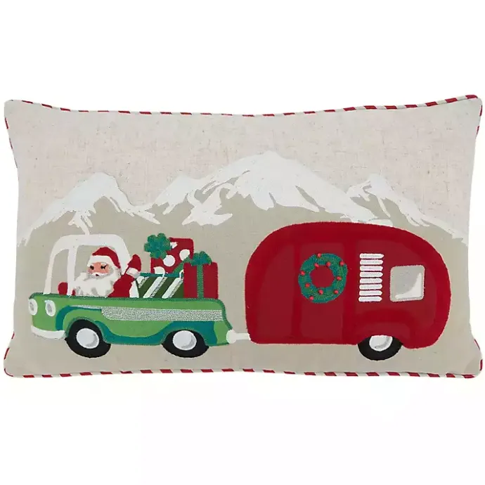 New Kirklands Home Santa with Truck and Trailer Pillow