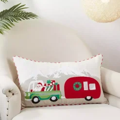 New Kirklands Home Santa with Truck and Trailer Pillow