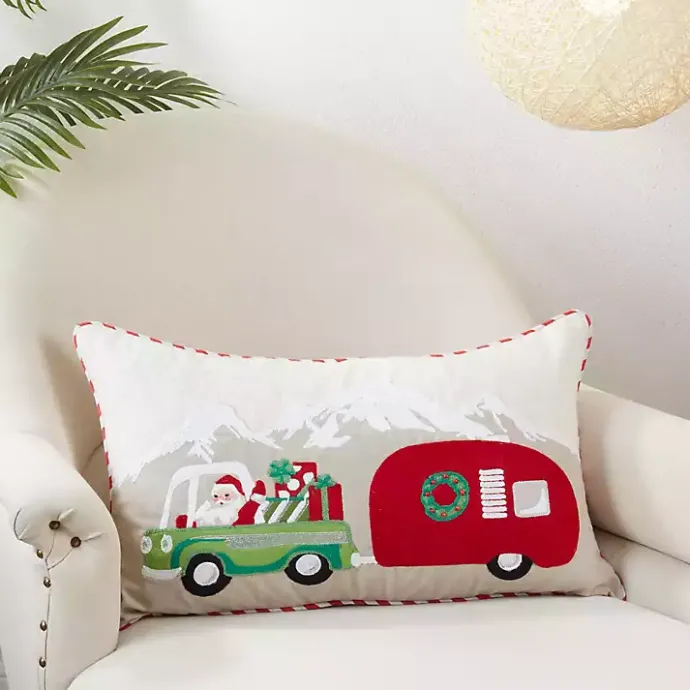 New Kirklands Home Santa with Truck and Trailer Pillow